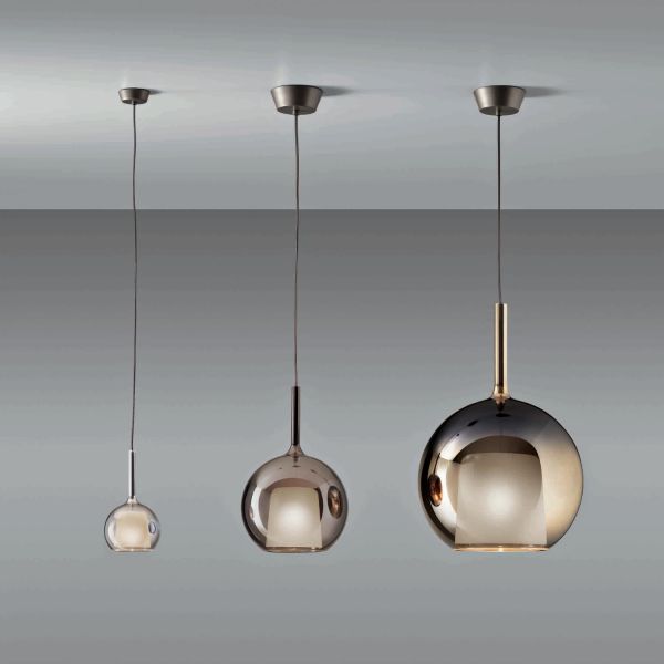 Glo small (silver), Glo medium pendant light (black) and Glo large (4ever) - switched on